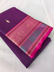 Pure Kanchipuram Magenta Handloom Silk Saree with Korvai Thread Border